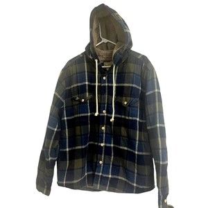 VTG Roebuck & Co Men's Lined Flannel  Hooded Shirt Jacket Cotton Plaid Sz Large